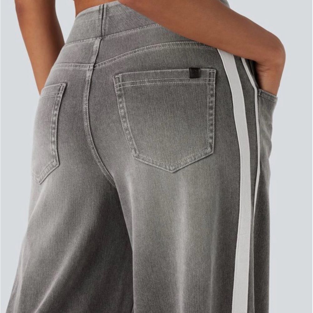 Halara Flex High-Waisted Wide Leg Side Stripe Denim-Look Pants - Grey XL - Picture 2 of 10